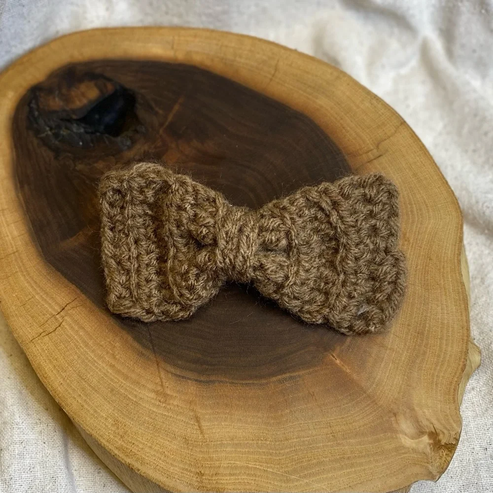 Crochet neutral brown color bohemian hair bow with clasp handmade